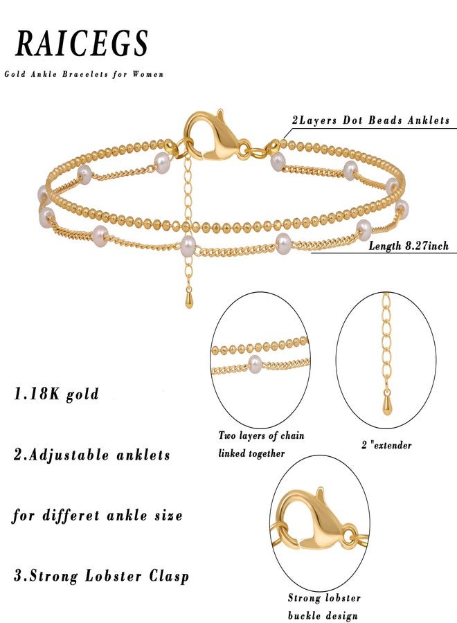 Raicegs Pearl Gold Anklet Bracelets for Women 18K Gold Layered Anklets Dainty Chain Pearl Beads Anklet Beach Jewelry Gift for Women - Image 3